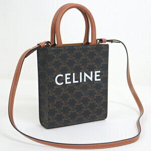 Celine Vertical Cabas Bag Triomphe Canvas Black Tan